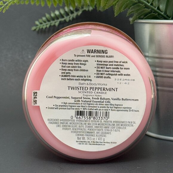 BBW Twisted Peppermint Bath & Body Works 3 Wick Candle - Picture 9 of 10
